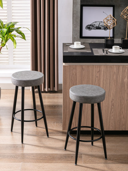 A&A Furniture,Metal Bar Stools,  Round Kitchen Counter Stools, Industrial Round Barstool, Bar Chairs, 28 Inch for Counter Pub Height Set of 2 (Gray)