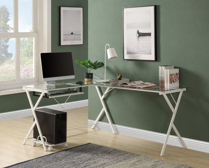 ACME Dazenus Computer Desk in Clear Glass & White Finish OF00048