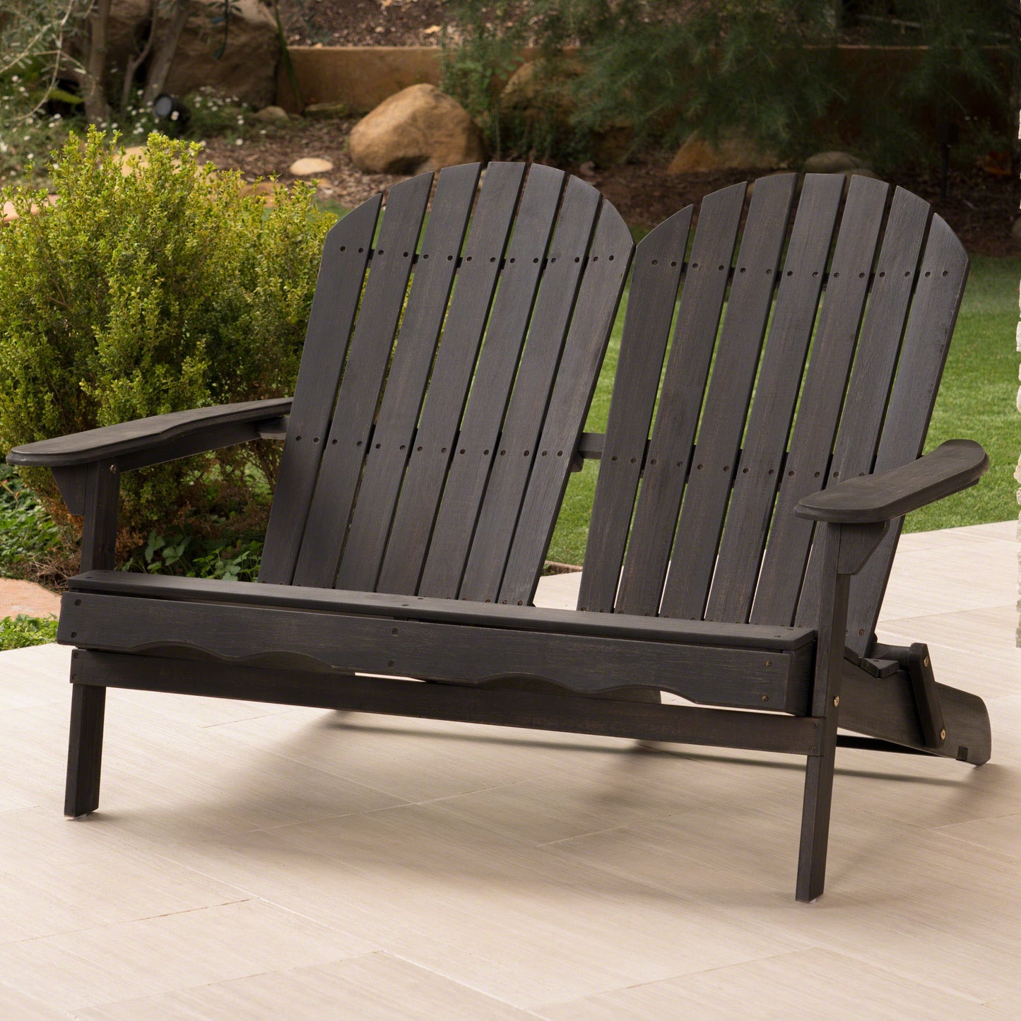 Outdoor Solid Wood Adirondack Loveseat Sofa Dark Gray