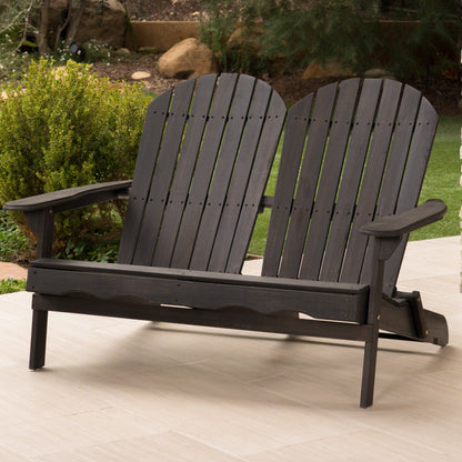 Outdoor Solid Wood Adirondack Loveseat Sofa Dark Gray