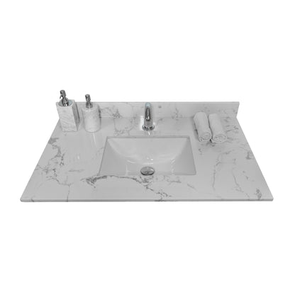 Montary 37inch bathroom vanity top stone carrara white new style tops with rectangle undermount ceramic sink and single faucet hole