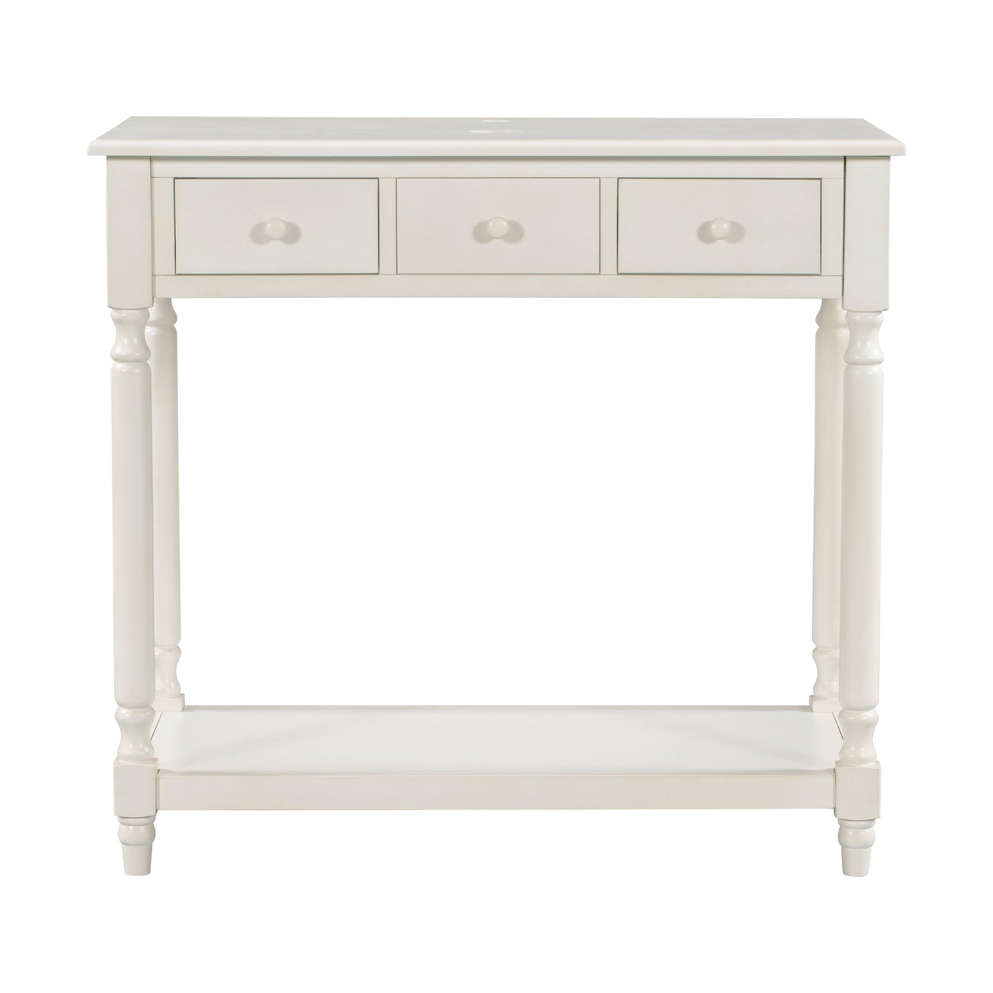 36" Bathroom Vanity Base without Sink, Open Storage Shelf, Two Drawers, Pre-Drilled Holes, Roman Style, Antique White