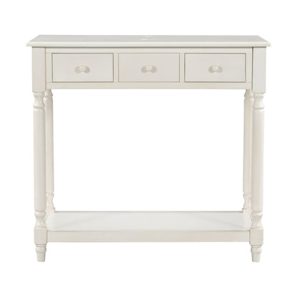 36" Bathroom Vanity Base without Sink, Open Storage Shelf, Two Drawers, Pre-Drilled Holes, Roman Style, Antique White