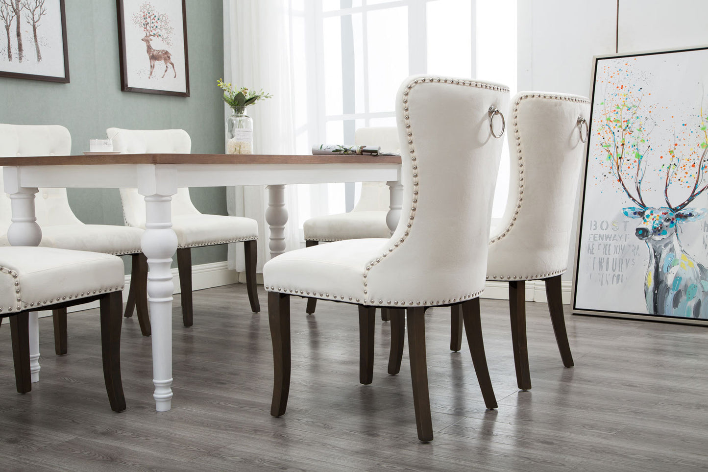 TOPMAX Dining Chair Tufted Armless Chair Upholstered Accent Chair, Set of 4 (Cream)