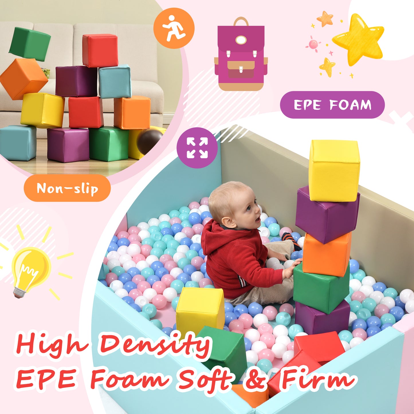 SoftZone Toddler Foam Block Playset, Soft Colorful Stacking Play Module Blocks Big Foam Shapes for Babies and Kids Building, Easy Clean Safe Indoor Active Play Structure