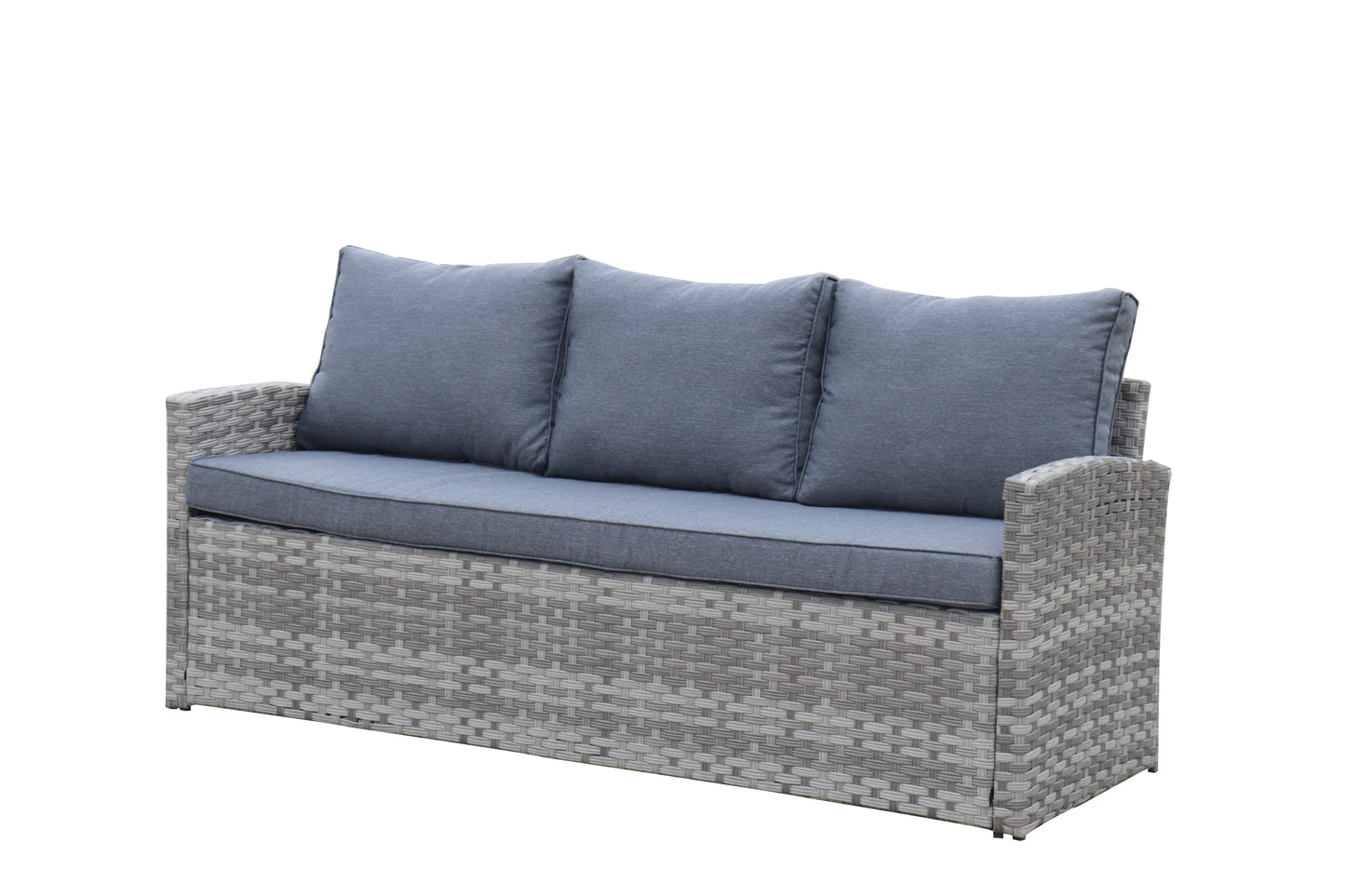 6-Piece Outdoor PE Rattan Sofa Set Patio Garden Wicker Dining and Coffee Sofa-Grey