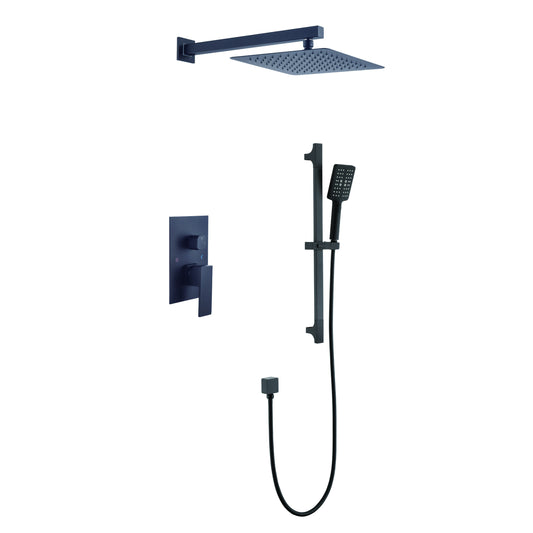 Shower System 10Inch Square Bathroom Luxury Rain Mixer Shower Combo Set Pressure Balanced Shower System with Shower Head, Hand Shower, Slide Bar, Shower Arm, Hose, and Valve Trim