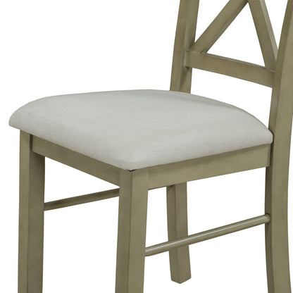 TOPMAX 2 Pieces Farmhouse Rustic Wood Kitchen Upholstered X-Back Dining Chairs, Gray Green+Gray