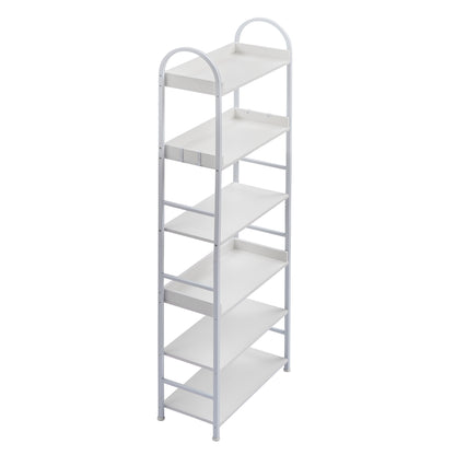 70.8 Inch Tall Bookshelf, 6-tier Shelves with Round Top Frame, MDF Boards, Adjustable Foot Pads, White