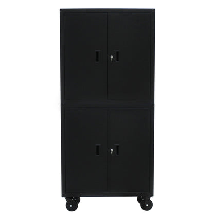 Metal Storage Cabinet with Locking Doors and One  Adjustable Shelves With 4 Wheels