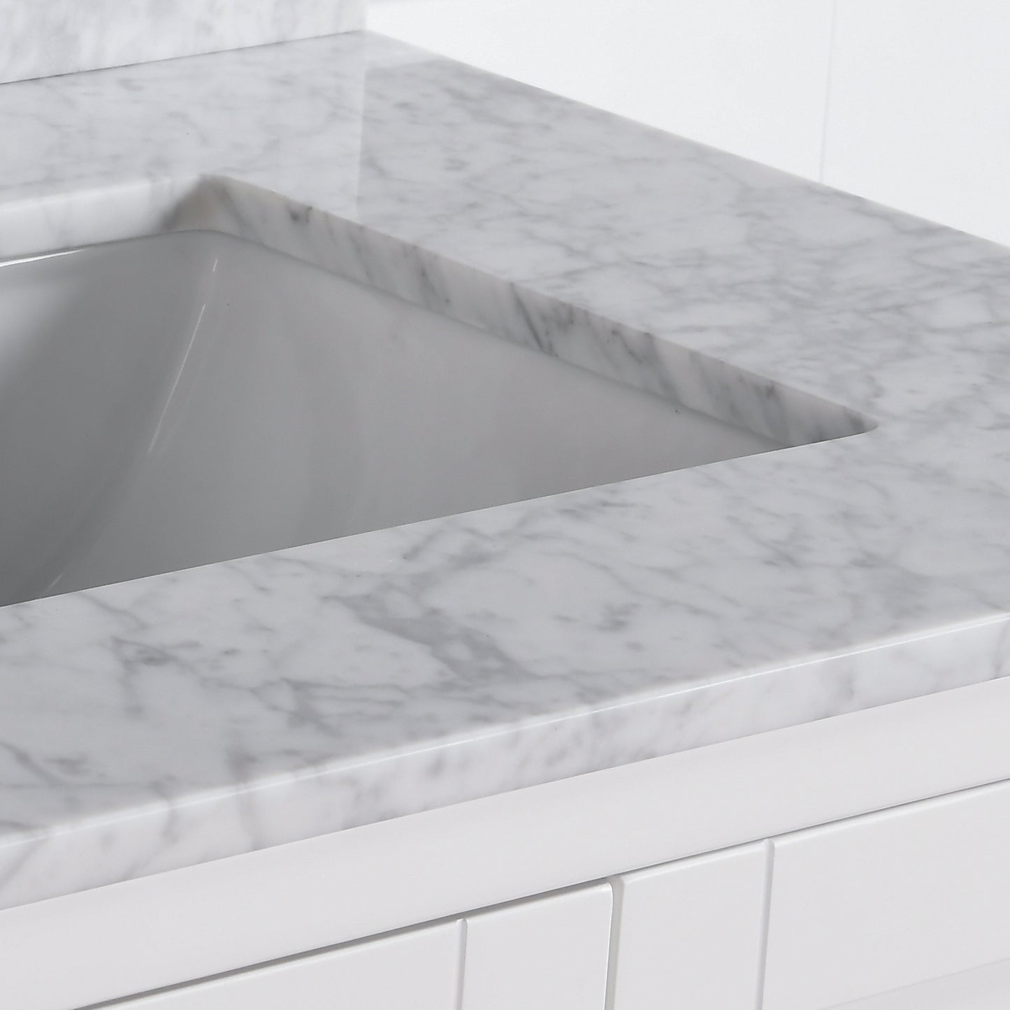 60" Vanity Top with Under Mount Rectangle Double Sink, Marble Stone, 8-inch widespread Faucet Hole,  Carrara White