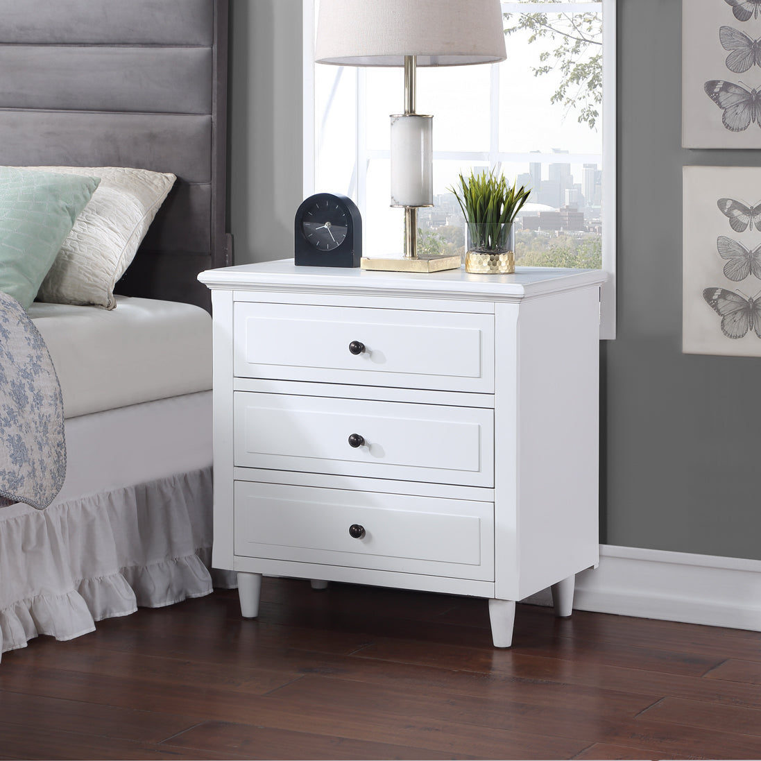 U_STYLE 3-Drawer Nightstand Storage Wood Cabinet