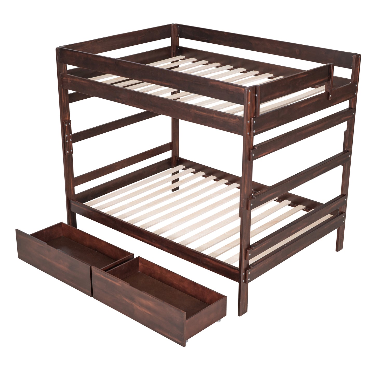 Full over Full Wood Bunk Bed with 2 Drawers, Espresso