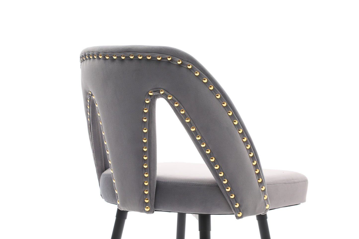 A&A Furniture,Akoya Collection Modern | Contemporary Velvet Upholstered Connor 28" Bar Stool & Counter Stools with Nailheads and Gold Tipped Black Metal Legs,Set of 2 (Gray)