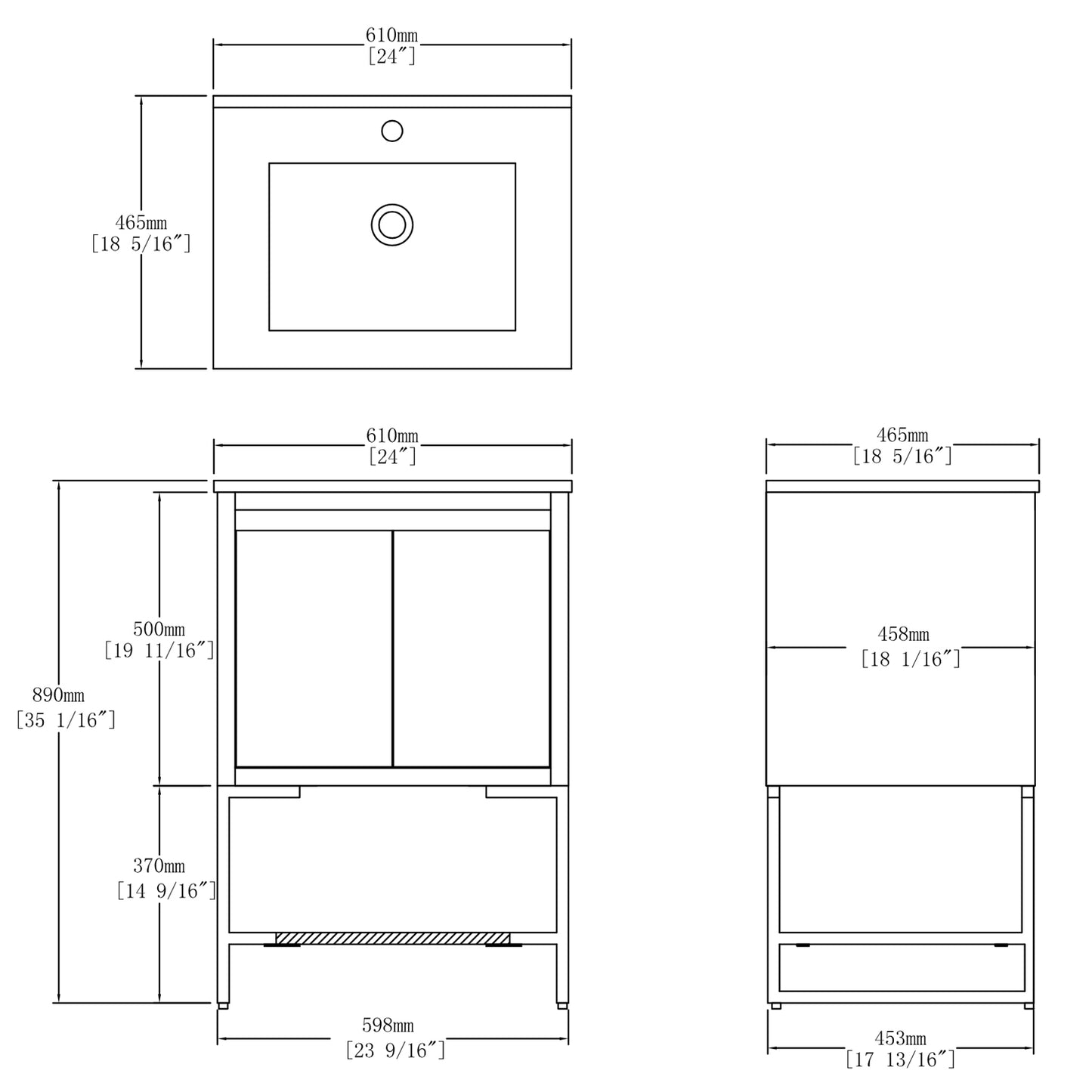 24 inches Wood Freestanding Bathroom Vanity Combo with Integrated Ceramic Sink and 2 Soft Close Doors