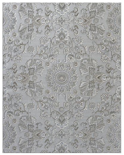Lily Light Gray, Medium Gray, Blue and Ivory Chenille and Viscose High - Low Area Rug 8x10
