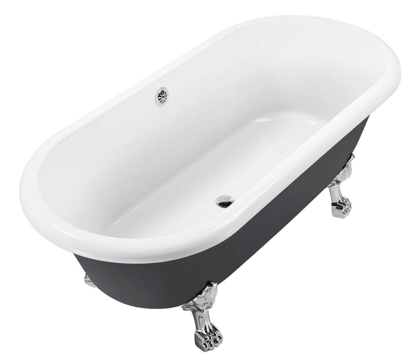 67" 100% Acrylic Freestanding Bathtub，Contemporary Soaking Tub，white inside black outside