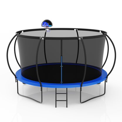 14FT Trampoline for Kids with Safety Enclosure Net, Ladder, Spring Cover Padding, Basketball Hoop