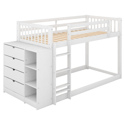 Twin over Twin Bunk Bed with Attached Cabinet and Shelves Storage,White (OLD SKU:GX000513AAK)(Expected Arrival Time:9.5)