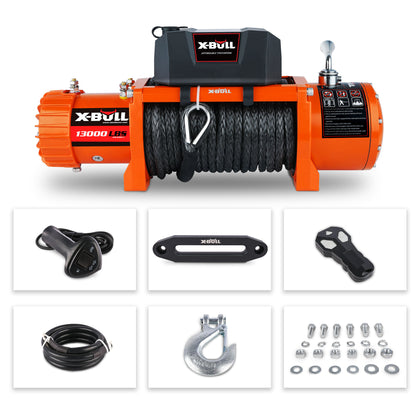 X-BULL 12V Synthetic Rope Winch-13000 lb. Load Capacity Premium Electric Winch  (orange)