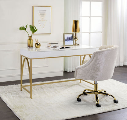 ACME Lightmane Desk, White High Gloss & Gold 92660