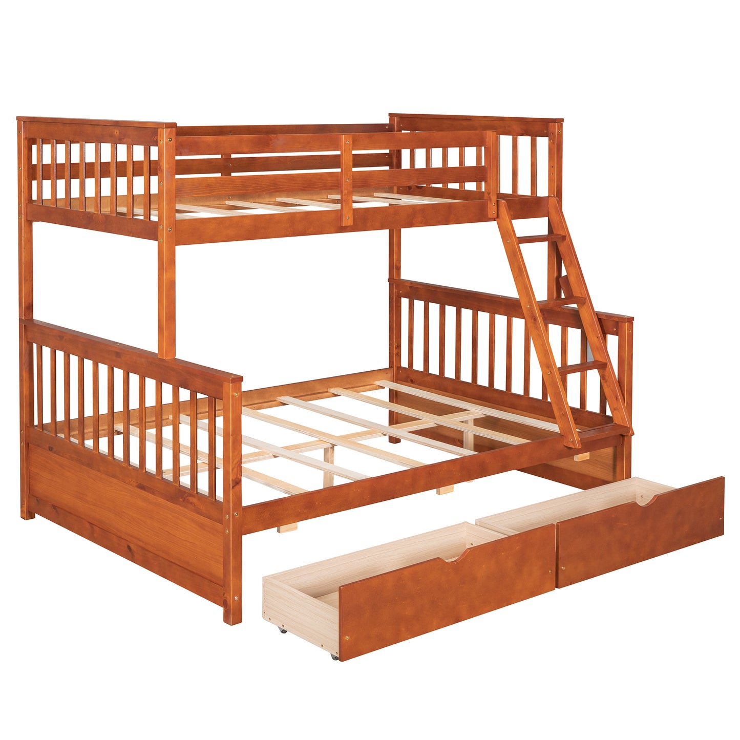 Twin-Over-Full Bunk Bed with Ladders and Two Storage Drawers (Walnut) ( old sku:LT000165AAD）