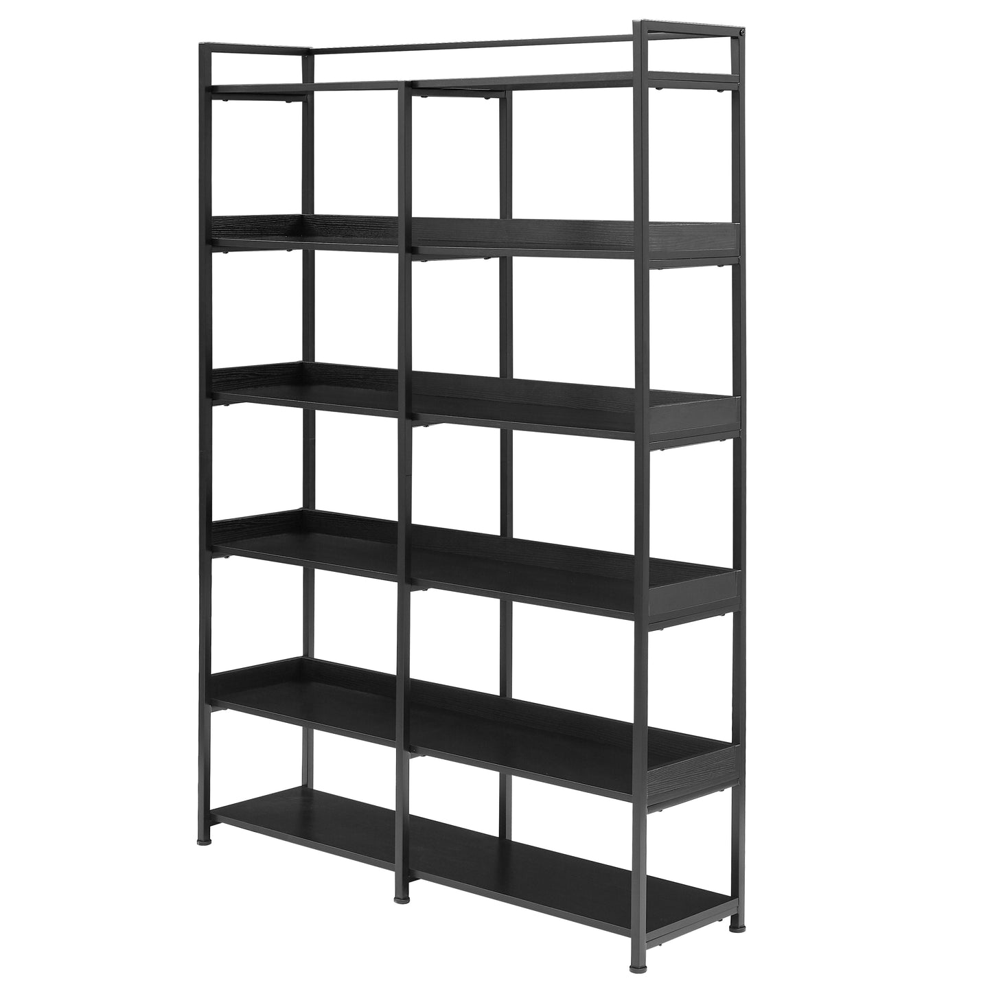 70.8 Inch Tall Bookshelf MDF Boards Stainless Steel Frame, 6-tier Shelves with Back&Side Panel, Adjustable Foot Pads, Black