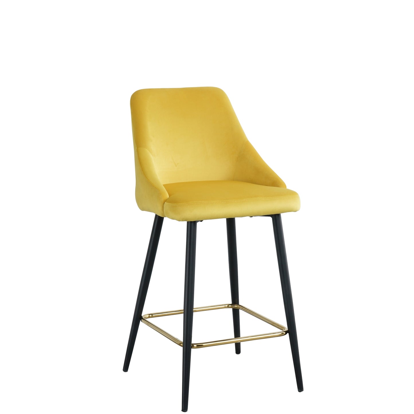 Luxury Modern Yellow Velvet Upholstered High Bar Stool Chair With Gold Legs(set of 2)