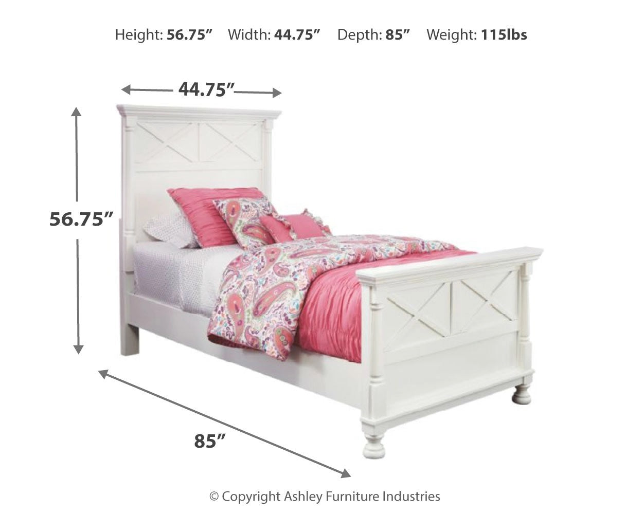 Ashley Kaslyn White Casual Twin Panel Bed B502B2