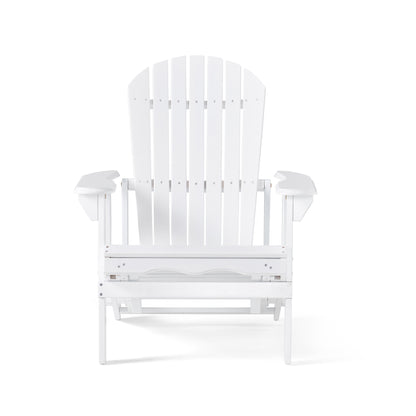 Adirondack Chair with Pull Out Footrest, Acacia Wood for Patio Deck Garden, Backyard Furniture, Easy to Install, White