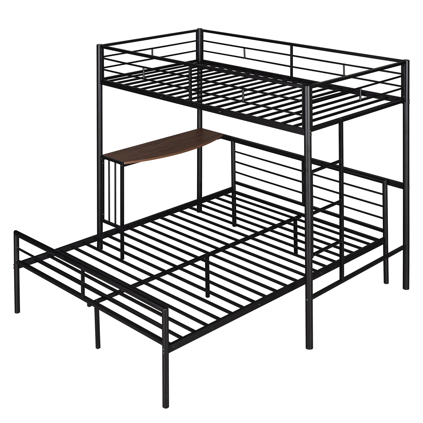 Twin Over Full Metal Bunk Bed with Desk, Ladder and Quality Slats for Bedroom, Metallic Black（OLD SKU :LP000092AAB）