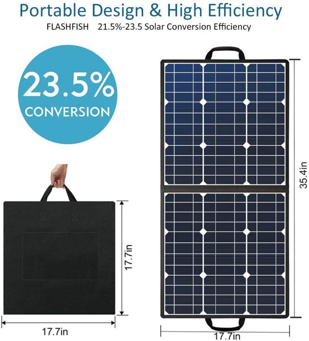 50W 18V Portable Solar Panel, Foldable Solar Charger with 5V USB 18V DC Output Compatible with Portable Generator, Smartphones, Tablets and More