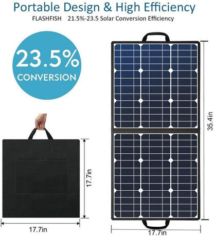 50W 18V Portable Solar Panel, Foldable Solar Charger with 5V USB 18V DC Output Compatible with Portable Generator, Smartphones, Tablets and More