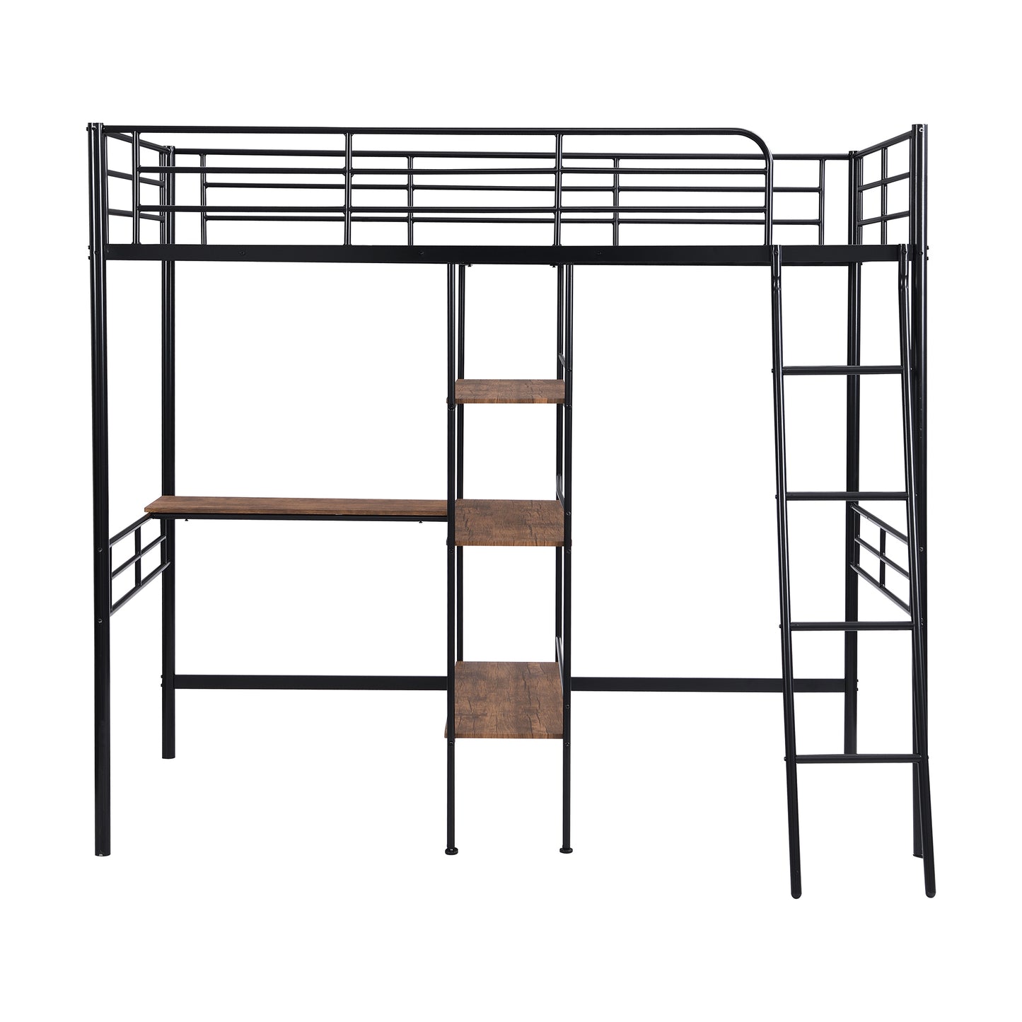 Twin Size Metal Loft Bed and Built-in Desk and Shelves,Black(OLD DKU:WF280270AAB)