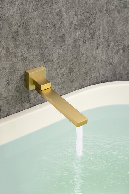 Waterfall Wall Mounted Bathtub Faucet with Hand Shower Swivel Tub Filler Faucet Single Handle Solid Brass