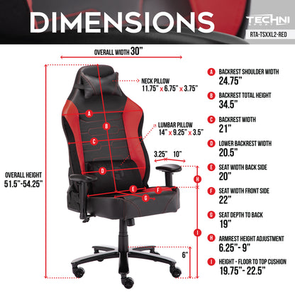 Techni Sport TS-XXL2 Office-PC XXL Gaming Chair, Red