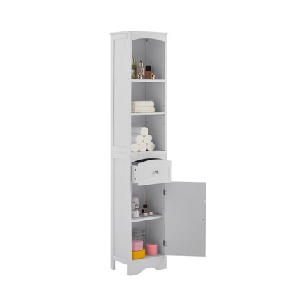 Tall Bathroom Cabinet, Freestanding Storage Cabinet with Drawer, MDF Board, Adjustable Shelf, White