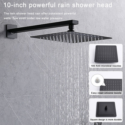 Shower System Shower Faucet Combo Set Wall Mounted with 10" Rainfall Shower Head and handheld shower faucet, Matt Black Finish with Brass Valve Rough-In