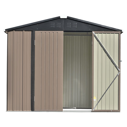 TOPMAX Patio 8ft x6ft Bike Shed Garden Shed, Metal Storage Shed with Lockable Doors, Tool Cabinet with Vents and Foundation Frame for Backyard, Lawn, Garden, Brown