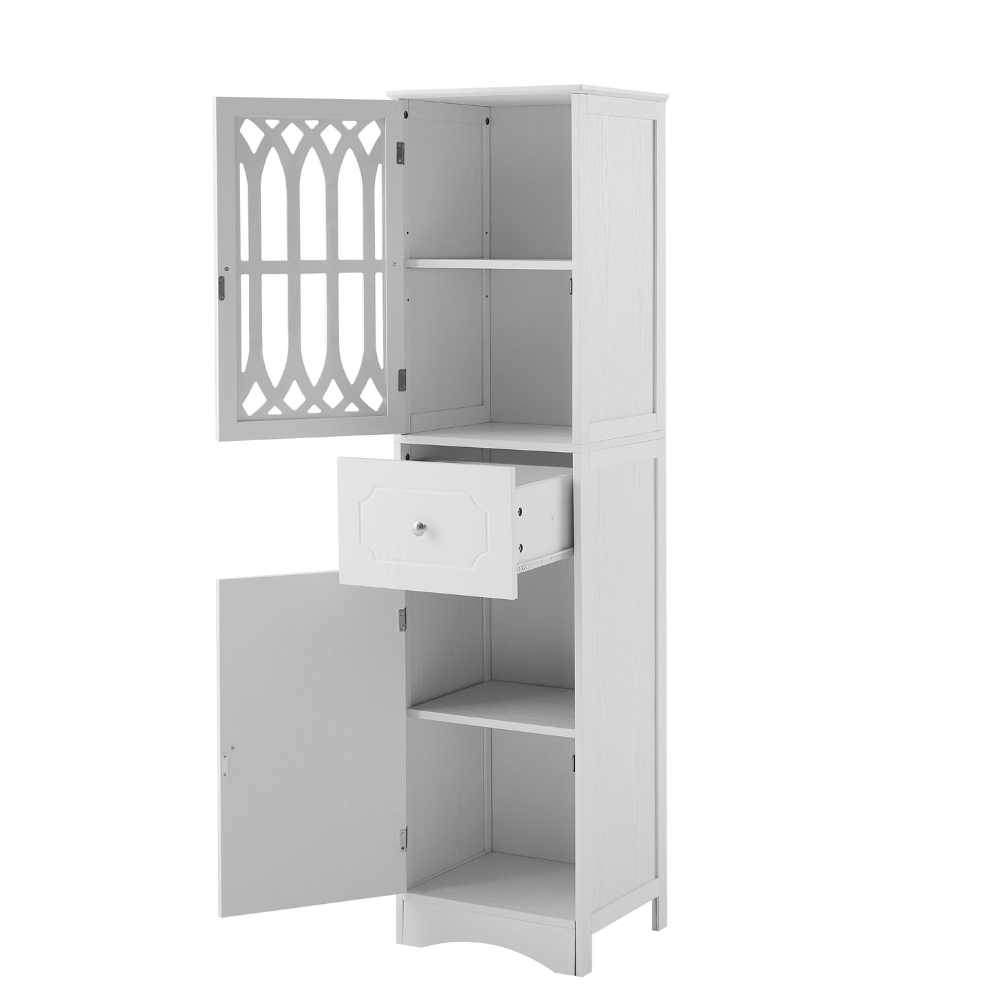 Tall Bathroom Cabinet, Freestanding Storage Cabinet with Drawer and Doors, MDF Board, Acrylic Door, Adjustable Shelf, White