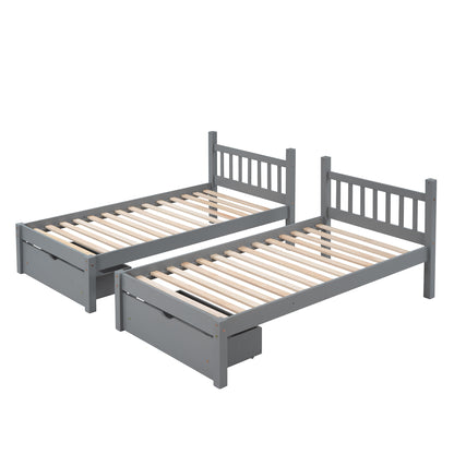 Full Over Twin & Twin Bunk Bed, Wood Triple Bunk Bed with Drawers and Guardrails  (Gray) （OLD SKU:LP000143AAE）