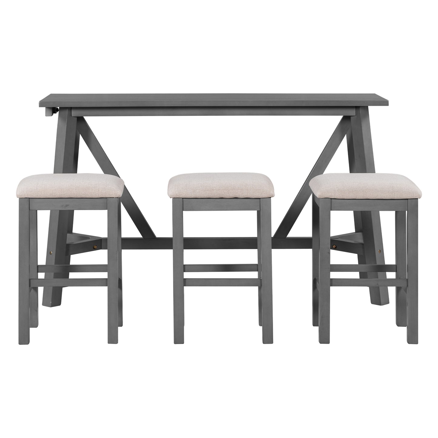 TREXM Multipurpose Home Kitchen Dining Bar Table Set with 3 Upholstered Stools(Gray)