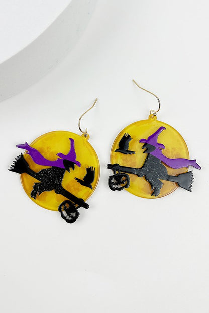 WITCH BROOM ACRYLIC HOOK EARRINGS