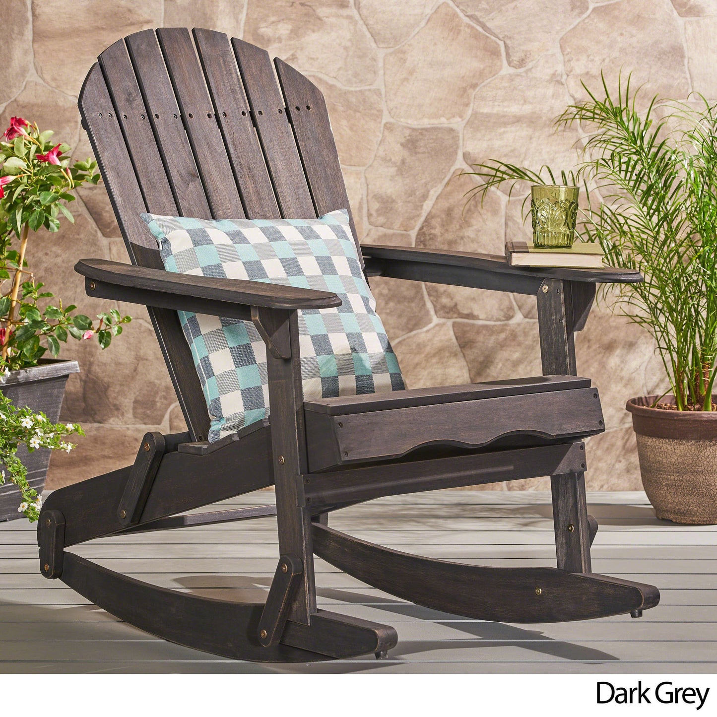 Outdoor solid wood rocking chair dark gray