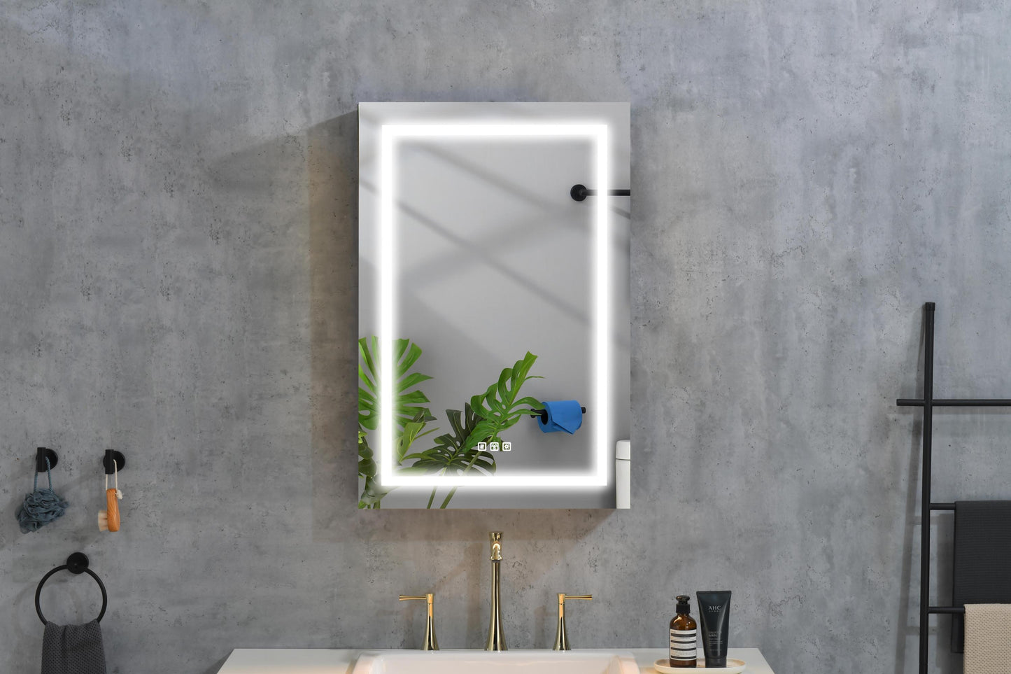 LED Lighted Bathroom Medicine Cabinet with Mirror, Surface Lighted Medicine Cabinet,Dimmable,Adjustable Shelves,Intelligent Switch Medicine Cabinet, Aluminum Frame,Right opening door