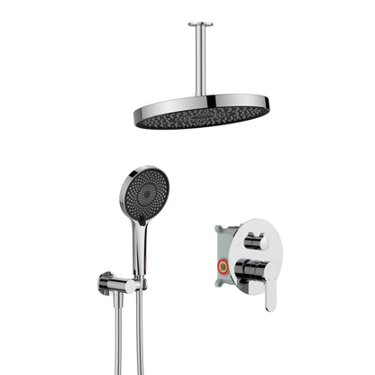 Shower System, Ultra-thin Wall Mounted Shower Faucet Set for Bathroom with High Pressure 12" Stainless Steel Rain Shower head Handheld Shower Set, 2 Way Pressure Balance Shower Valve Kit,Chrome
