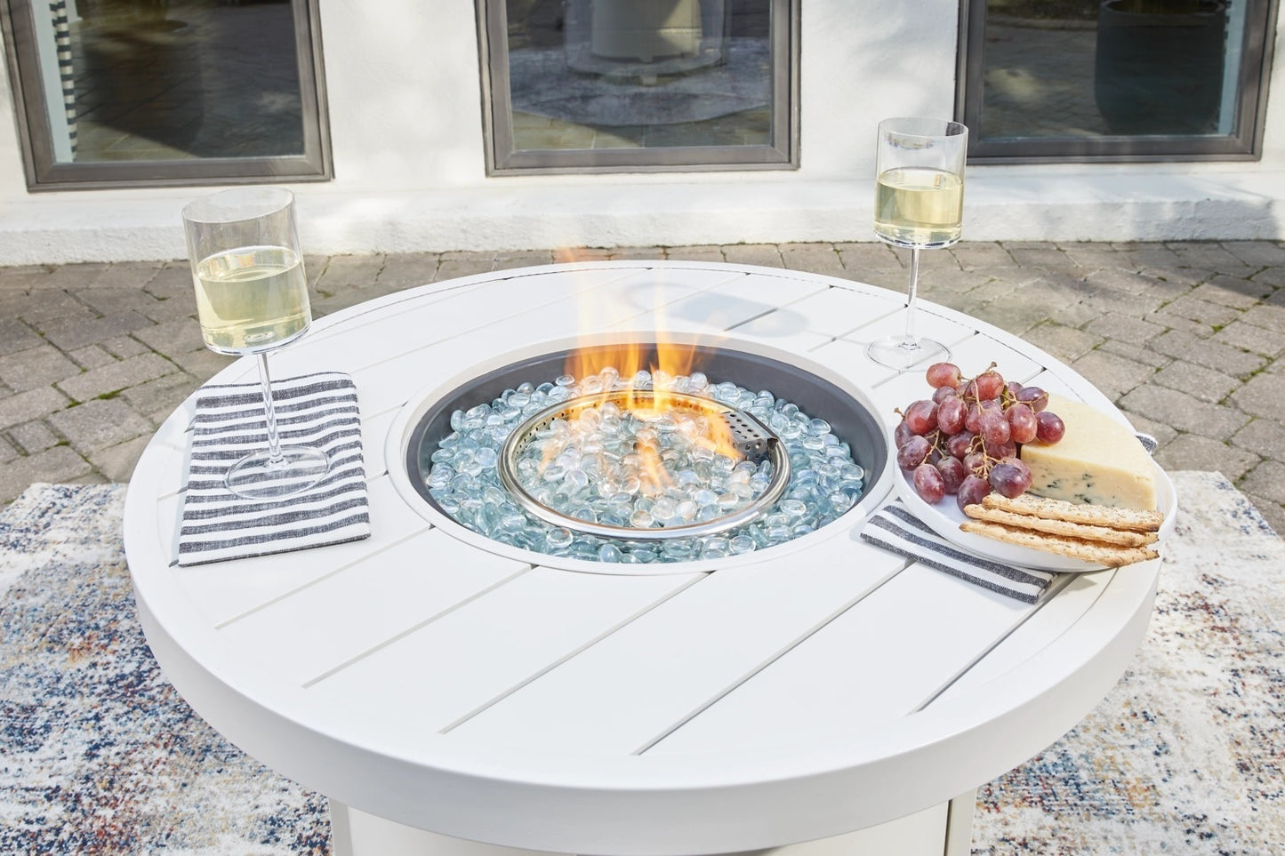 Ashley Sundown White Contemporary Treasure Fire Pit Table P011-776