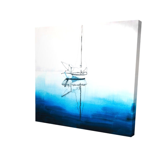 White boat on a deep blue water - 08x08 Print on canvas