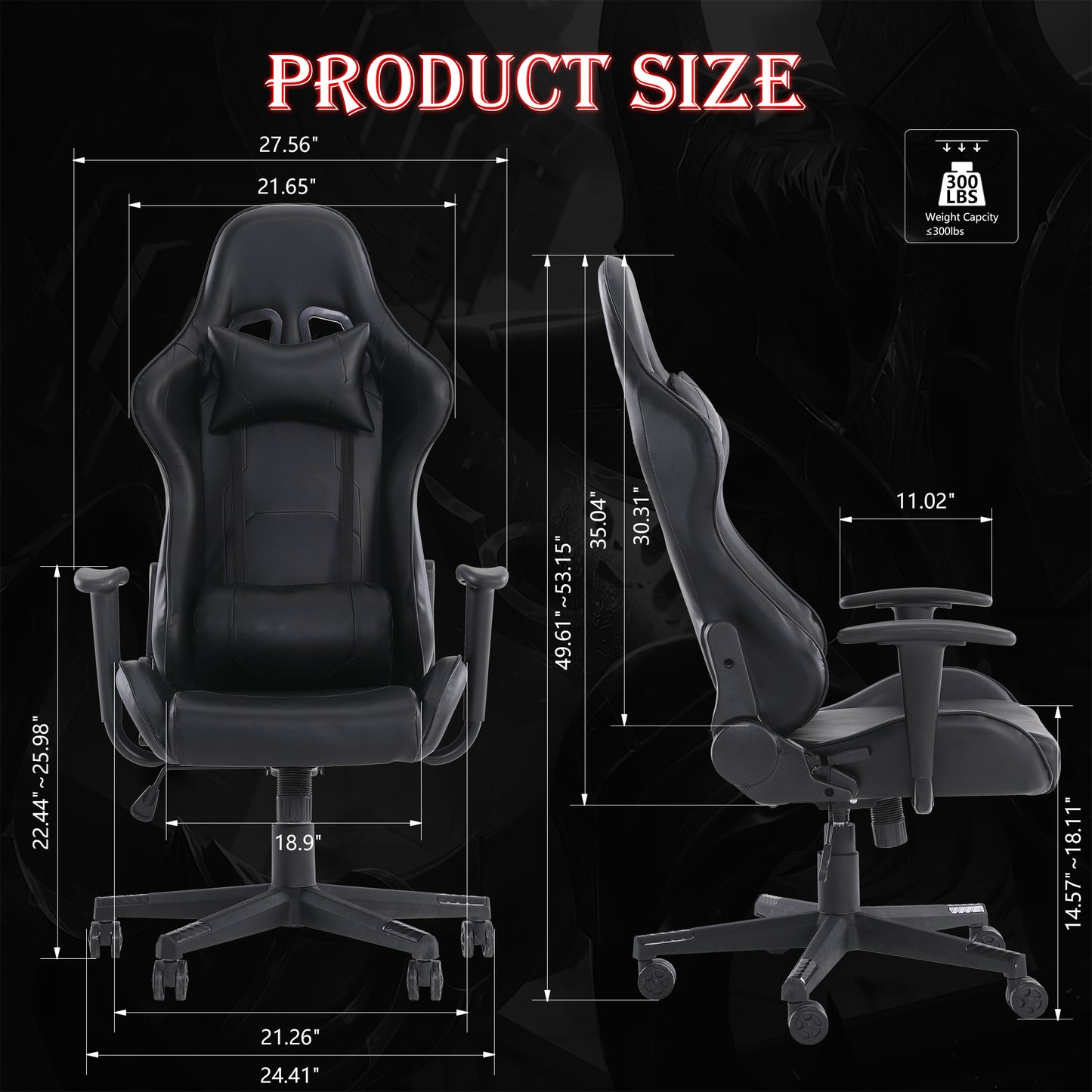 Gaming chair, computer chair with lumbar support, adjustable height gaming chair, office chair with headrest and 360 ° rotation, suitable for office or gaming.