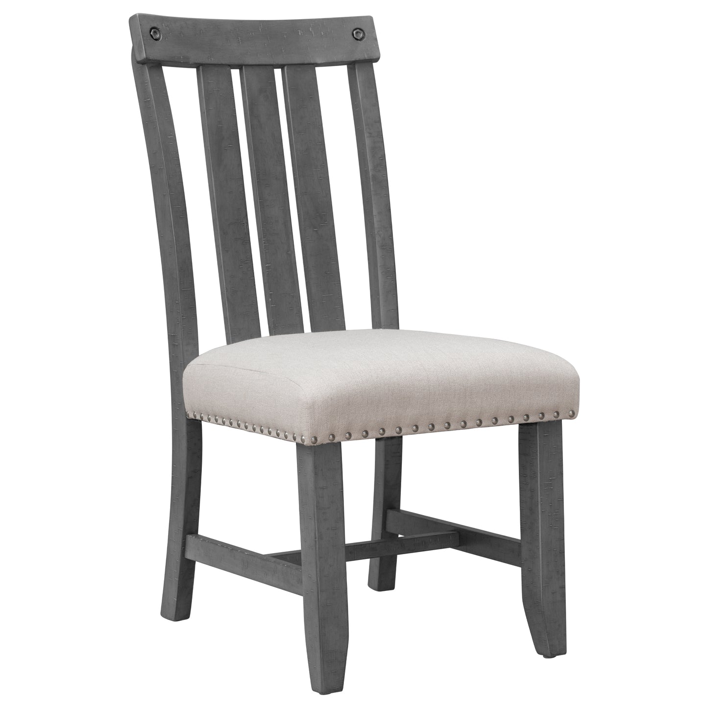 TREXM Set of 2 Fabric Upholstered Dining Chairs with Sliver Nails and Solid Wood Legs (Gray)